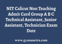 NIT Calicut Non Teaching Admit Card
