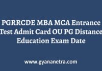 PGRRCDE MBA MCA Entrance Test Admit Card