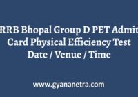 RRB Bhopal Group D PET Admit Card