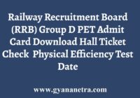RRB RRC Group D PET Admit Card