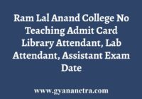 Ram Lal Anand College Non Teaching Admit Card