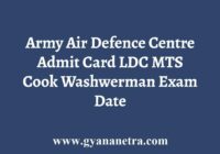 Army Air Defence Centre Admit Card