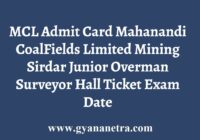 MCL Admit Card