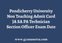 Pondicherry University PA JA SA Admit Card
