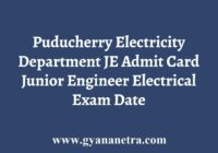 Puducherry Electricity Department JE Admit Card