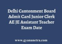 Delhi Cantonment Board Admit Card