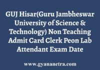 GUJ Hisar Non Teaching Admit Card