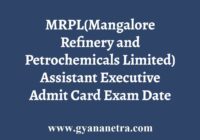 MRPL Assistant Executive Admit Card