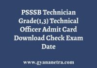 PSSSB Technician Technical Officer Admit Card
