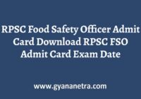RPSC Food Safety Officer Admit Card Exam Date