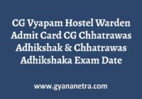 CG Vyapam Hostel Warden Admit Card Exam Date