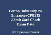 Cotton University PG Entrance (CPGEE) Admit Card