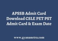 APSSB Admit Card CSLE PET PST