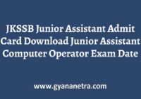 JKSSB Junior Assistant Admit Card Computer Operator Exam