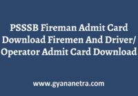 PSSSB Fireman Admit Card Exam Date
