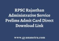 RPSC RAS Pre Admit Card