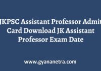 JKPSC Assistant Professor Admit Card Exam Date