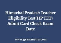 HP TET Non Medical Admit Card