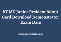 KGMU Junior Resident Admit Card Exam Date