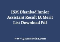 ISM Dhanbad Junior Assistant Result