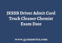 JKSSB Driver Admit card