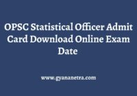 OPSC Statistical Officer Admit Card