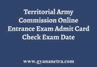 Territorial Army Commission Online Entrance Exam Admit Card