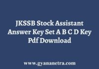JKSSB Stock Assistant Answer Key