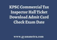 KPSC Commercial Tax Inspector Hall Ticket