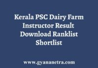 Kerala PSC Dairy Farm Instructor Result