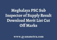 Meghalaya PSC Sub Inspector of Supply Result